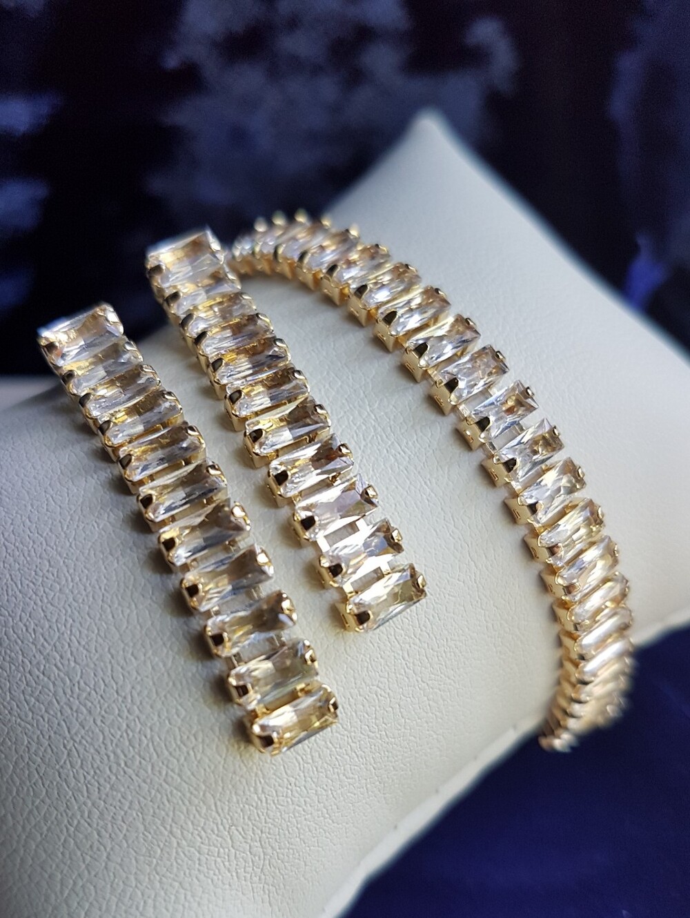 Swarovski Elements Gold Plated Baguette Tennis Bracelet & Earrings SET NEW